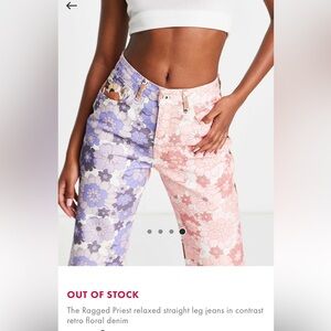 The Ragged Priest Floral Straight Leg Pants - Lavender, Brown, Tan and Peach 36